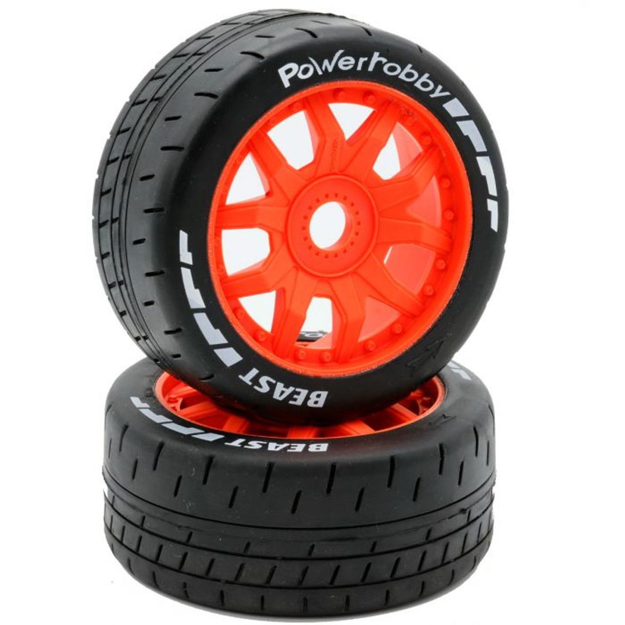 Power Hobby 1/8 GT Beast Belted Mounted Tires 17mm Soft Orange Wheels PHBPHT2401-SO