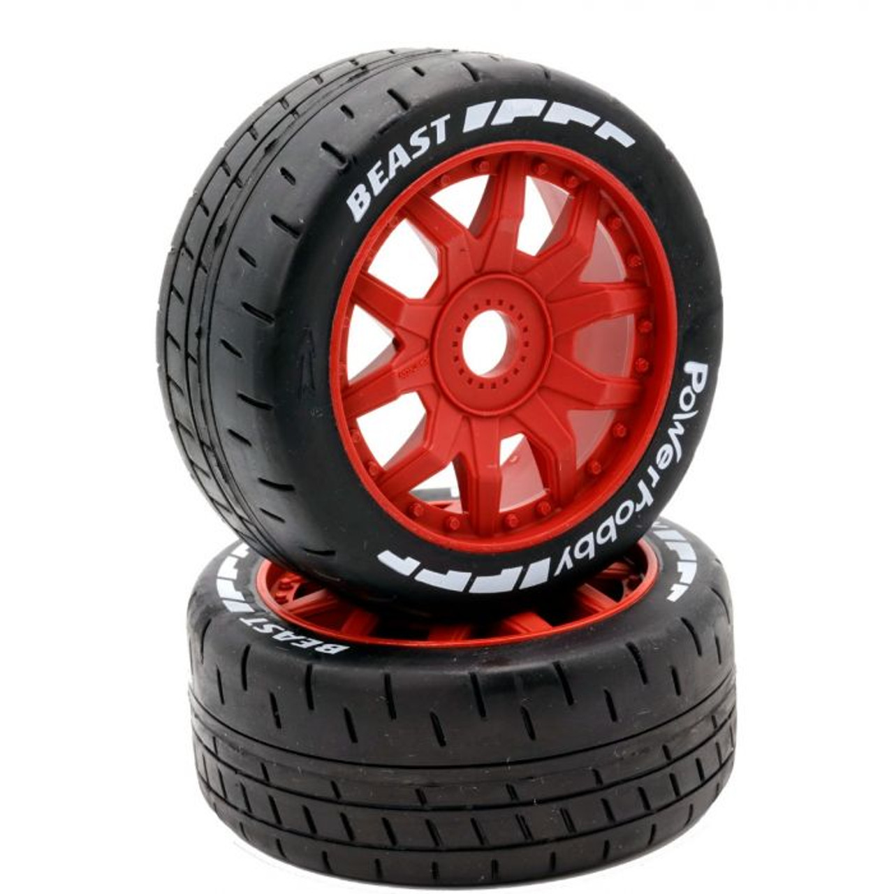 Power Hobby 1/8 GT Beast Belted Mounted Tires 17mm Soft Red Wheels PHBPHT2401-SR
