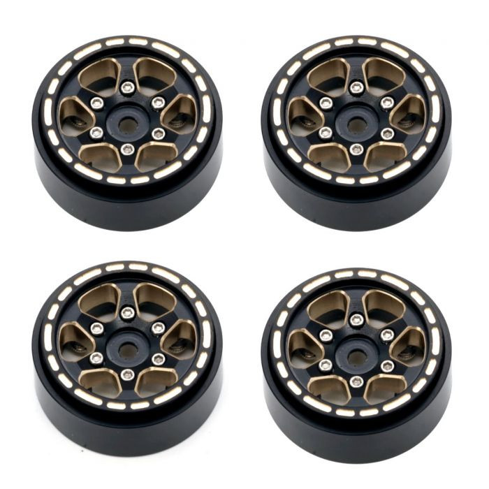 Power Hobby 1.0" Black Brass Beadlock Crawler Wheels, for 1/24 Axial PHBSCX24110