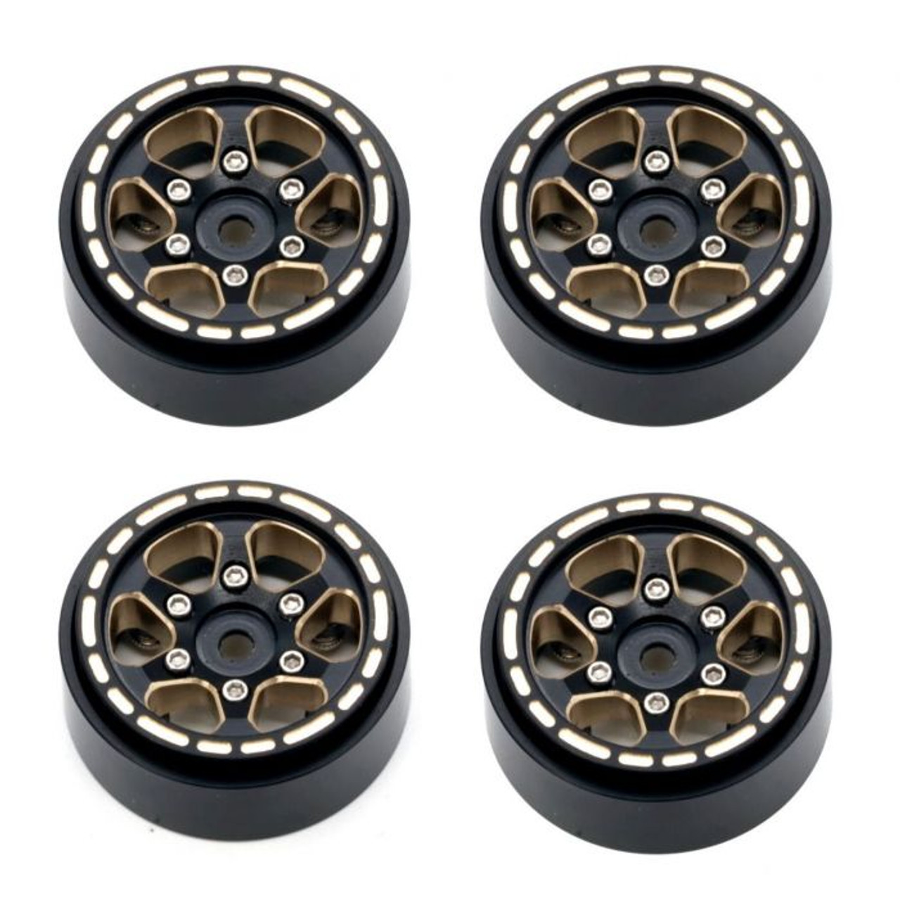 1.0" Black Brass Beadlock Crawler Wheels, 1/24 TRX4M 1.0" Black Brass Beadlock Crawler Wheels, 1/24 TRX4M