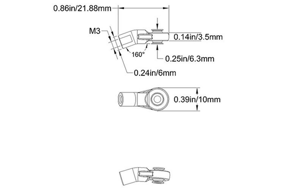 M3 Short Bent Plastic Rod End (20x) M3 Short Bent Plastic Rod End (20x)