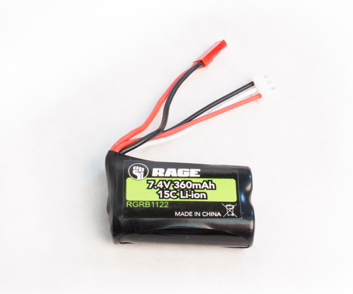 Rage R/C 7.4v 360mAh Li-ion Battery; Black Marlin MX, SuperCat MX RGRB1122