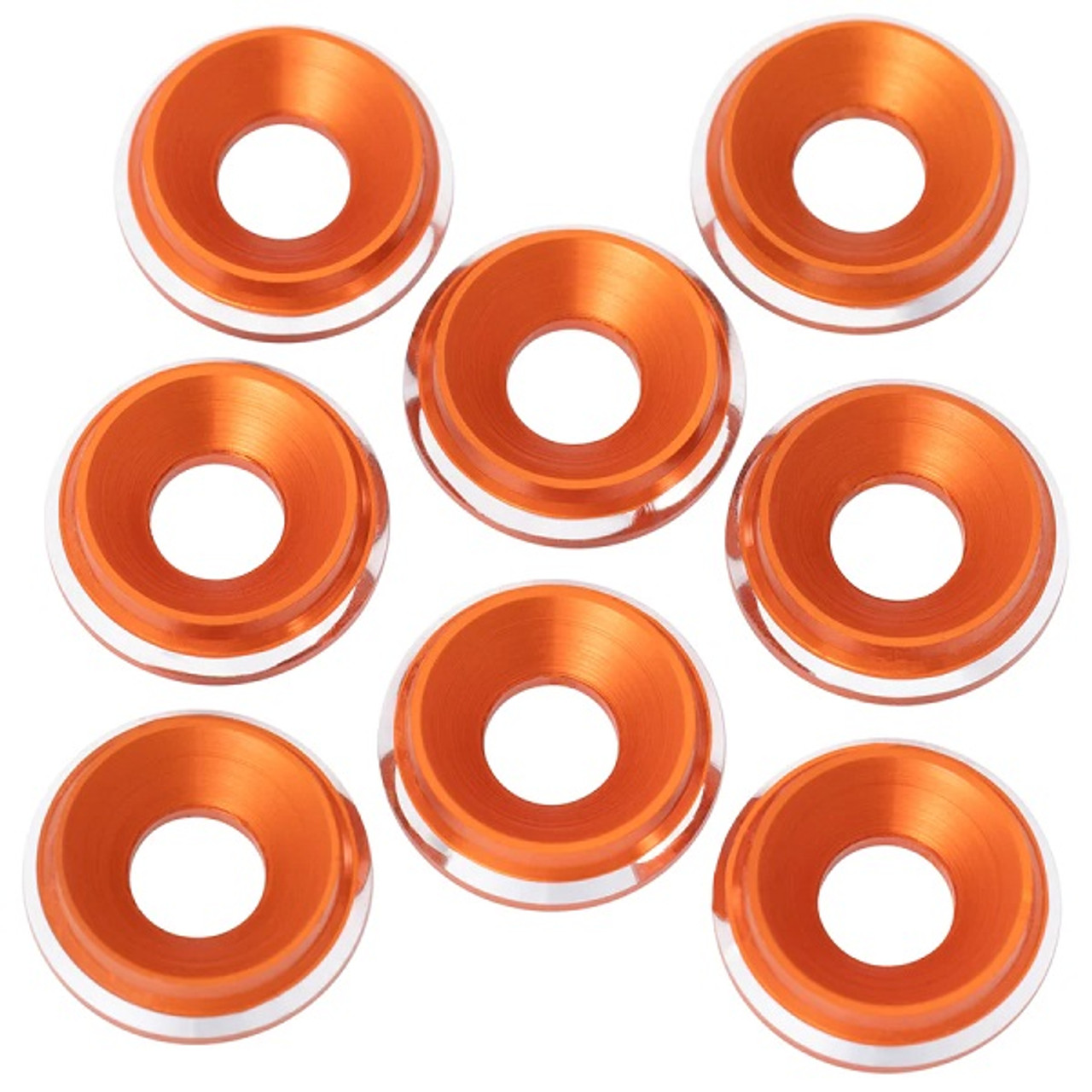 7075 LowPro Countersunk Washers, M3, Orange Shine, 8pc 7075 LowPro Countersunk Washers, M3, Orange Shine, 8pc