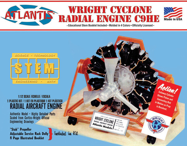 Atlantis Models 1/12 Wright Cyclone 9 Radial Engine STEM Plastic Model Kit AANM6052