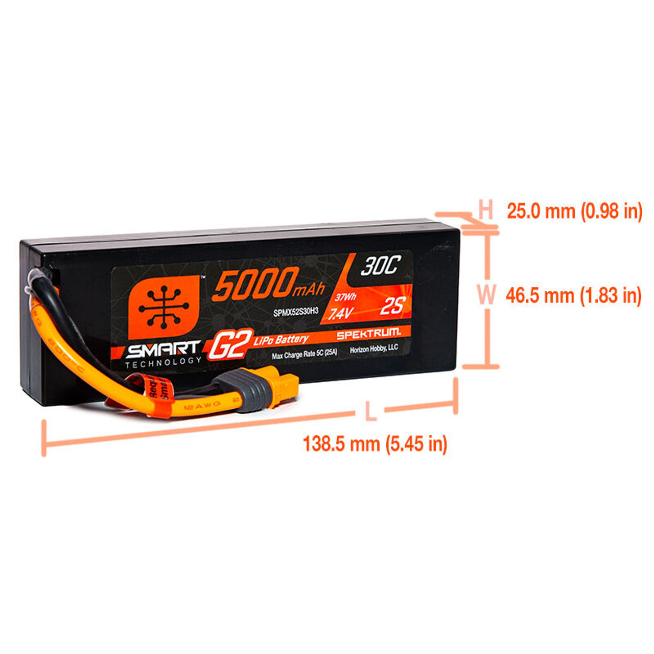 7.4V 5000mAh 2S 30C Smart LiPo G2 Hard Case: IC3 7.4V 5000mAh 2S 30C Smart LiPo G2 Hard Case: IC3