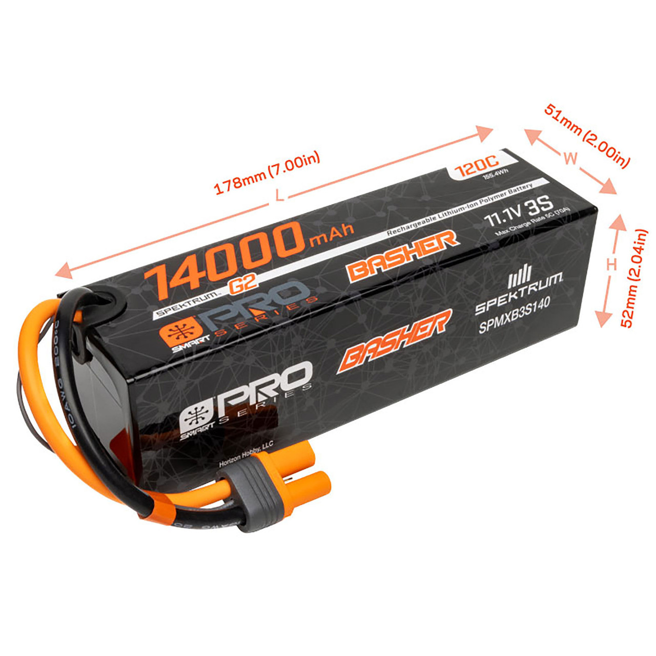 Spektrum 11.1V 14000mAh 3S 120C Smart G2 Pro Basher LiPo Battery: IC5 SPMXB3S140