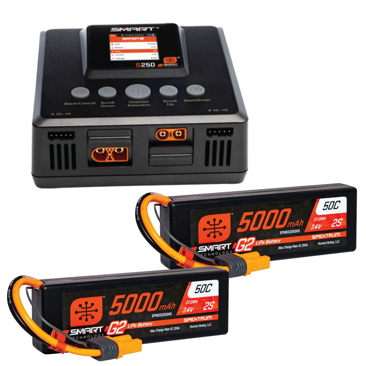 Spektrum Smart Powerstage 4S Surface Bundle: (2) G2 5000mAh 2S LiPo IC5 & S250 Charger SPMXPSS500