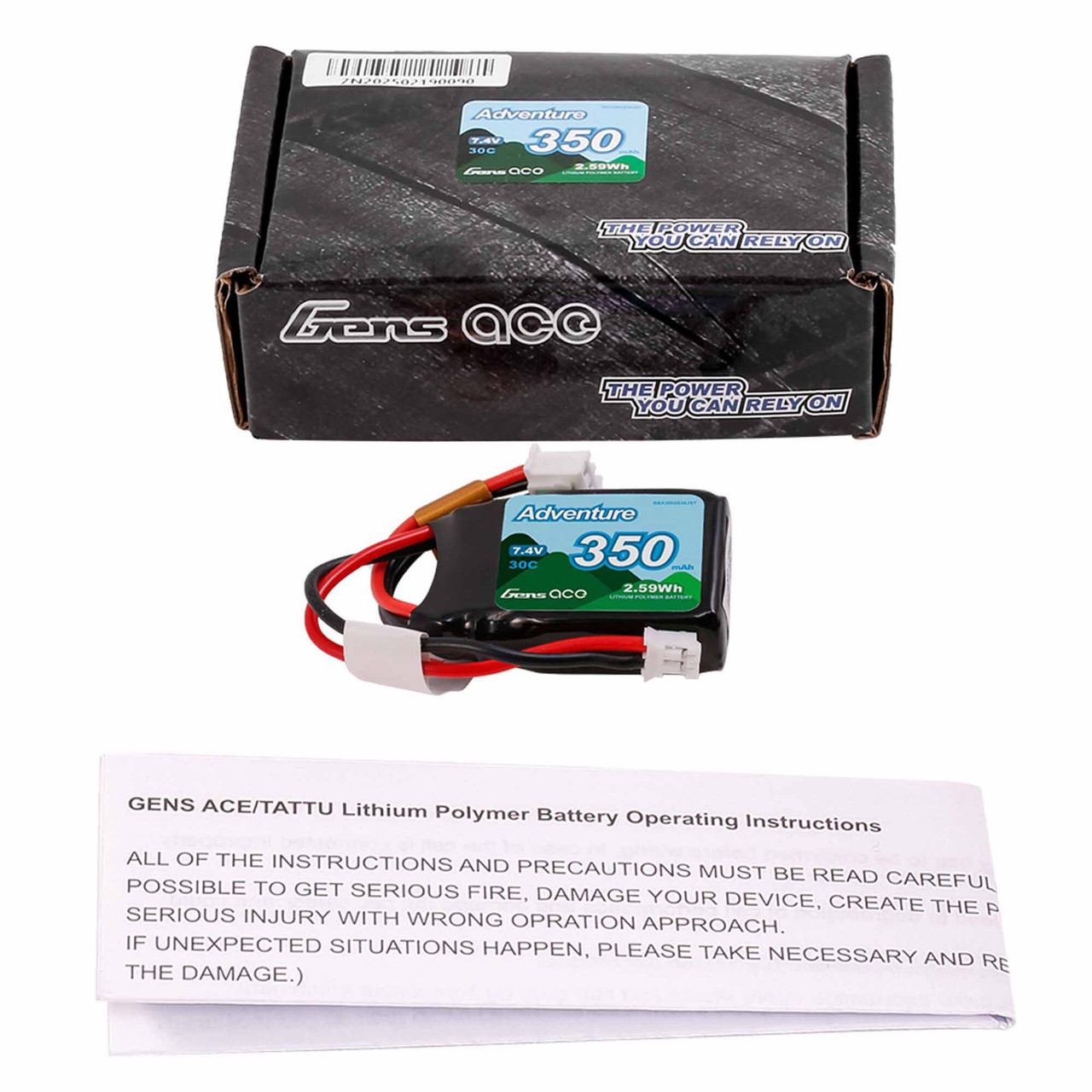Gens ace Adventure 350mAh 2S 30C 7.4V Lipo Battery Pack with JST Plug GEA3502S30JST