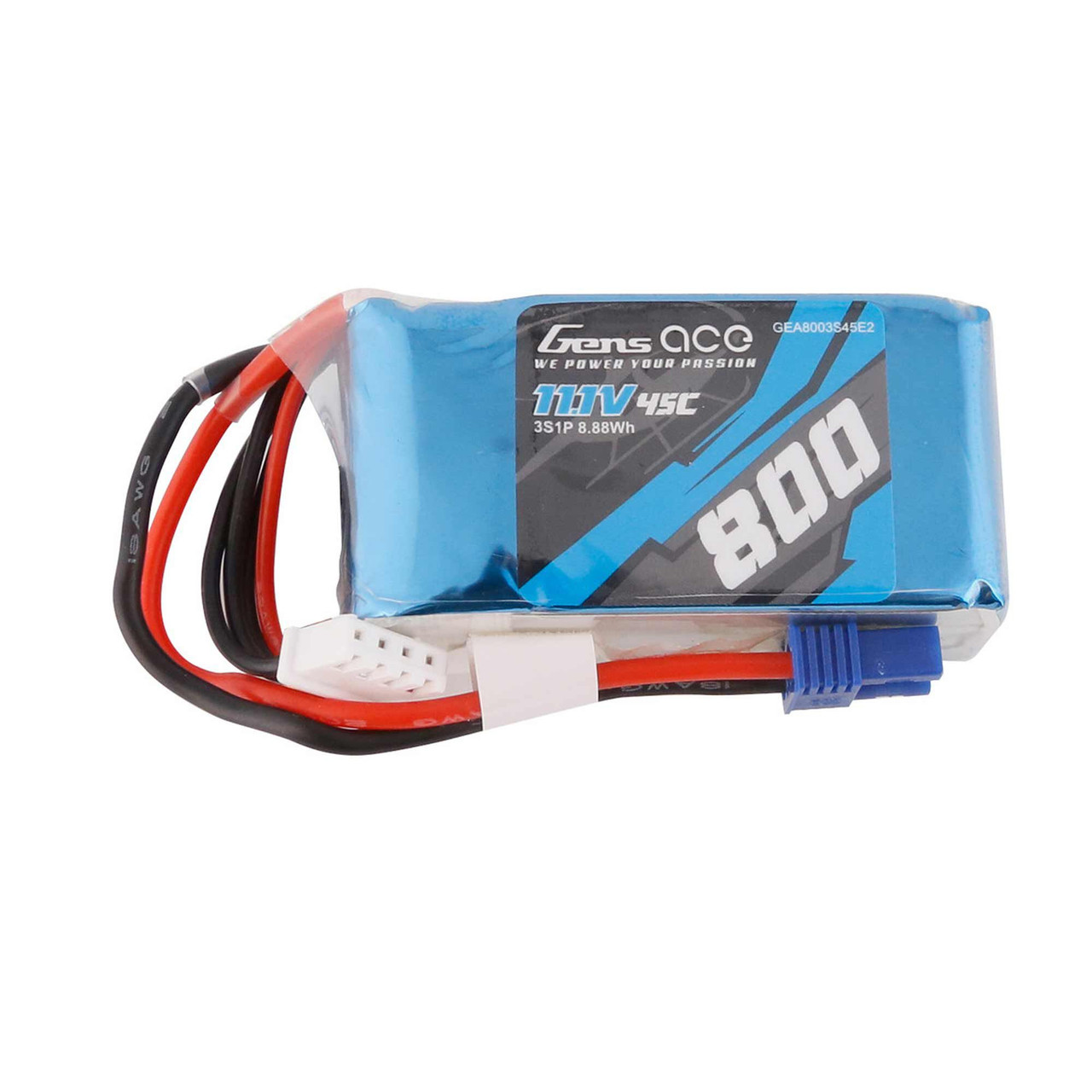 11.1V, 800mAh 3S 45C Lipo, EX2