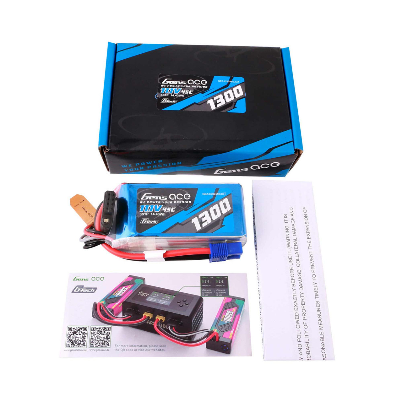 11.1V 1300mAh 3S 45C G-Tech Smart LiPo: EC3