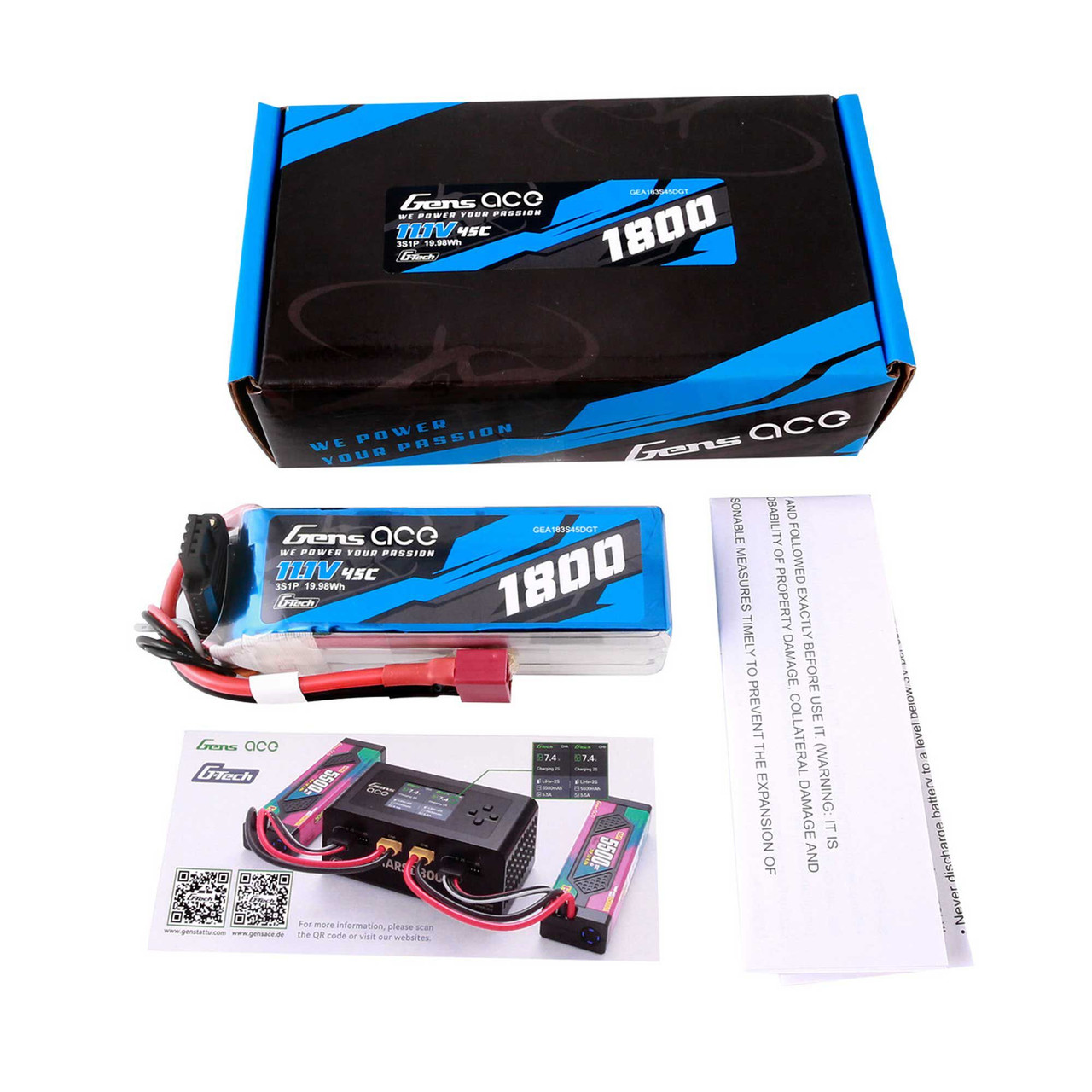 11.1V 1800mAh 3S 45C G-Tech Smart LiPo: Deans GEA183S45DGT