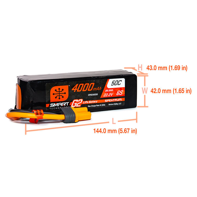 4000mAh 6S 22.2V Smart G2 LiPo 50C; IC5