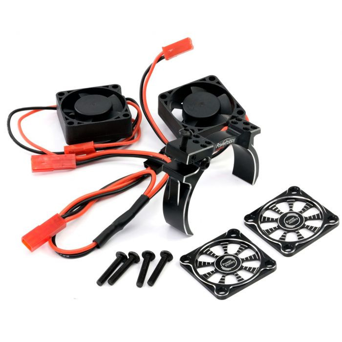 Power Hobby Power Hobby - 1/10 Aluminum Heatsink Mount 30mm Twin Turbo Cooling Fans PHBPH1297BK