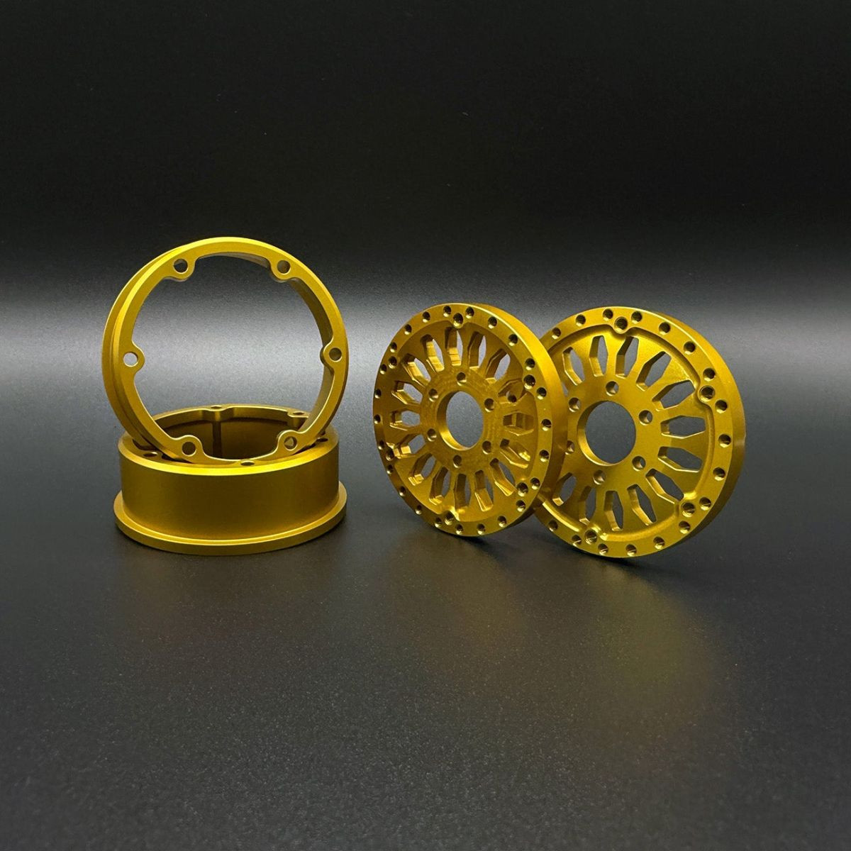 Reef's RC - 1.9 Gold "Shield" Aluminum Beadlock Wheels w/Hubs (2)