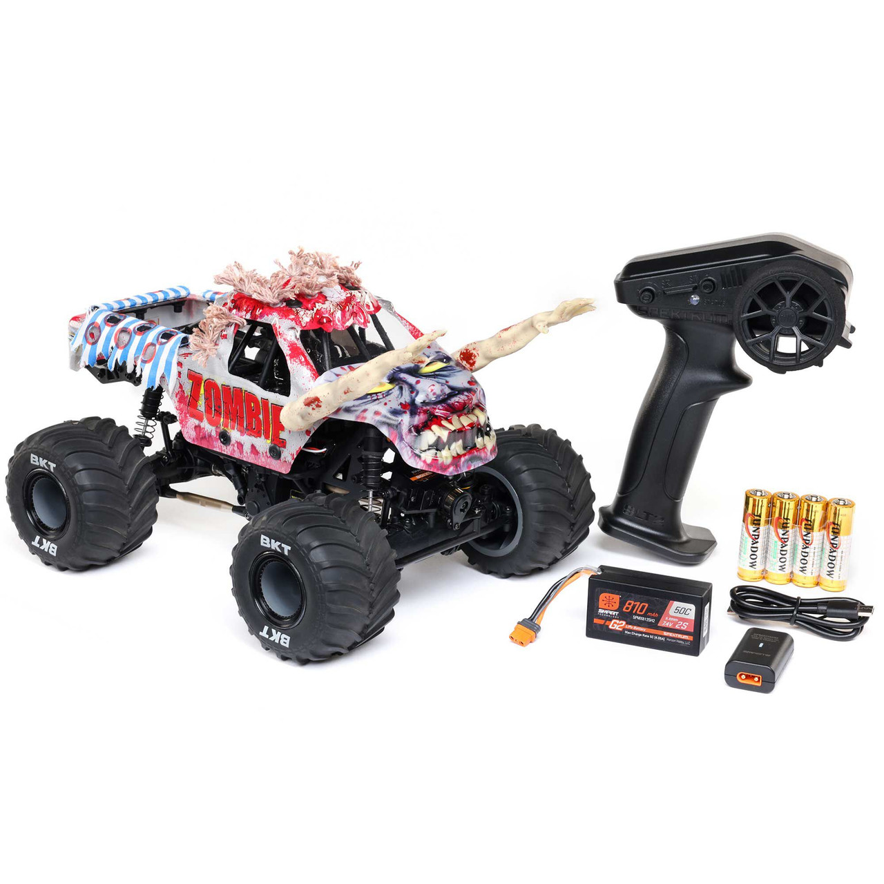 1/18 Mini LMT Zombie 2S 4X4 RTR Brushed Monster Truck (Battery & Charger Included), Red