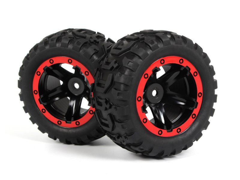 BlackZon Slyder MT Wheels/Tires Assembled (Black/Red) BZN540194