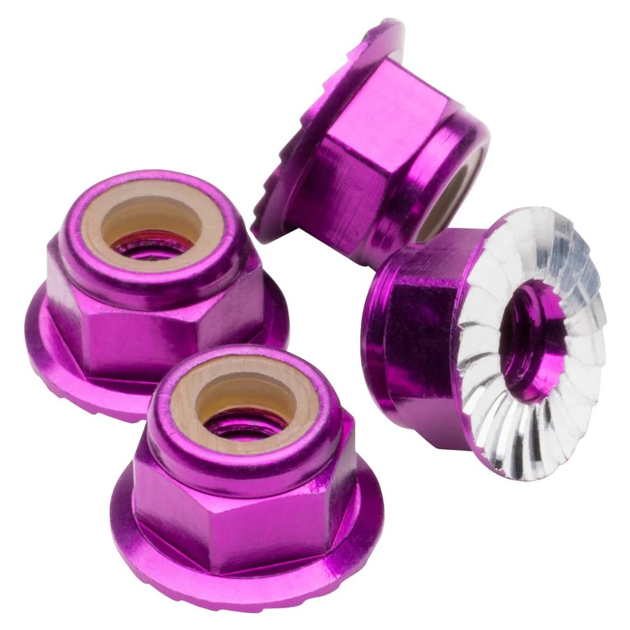 M4 Flanged & Serrated Aluminum Locknuts, Purple, 4pcs M4 Flanged & Serrated Aluminum Locknuts, Purple, 4pcs