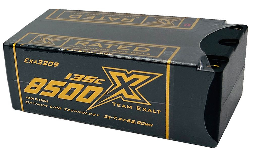 Exalt 2S 7.4V 8500MAH 135C Fat Shorty w/5mm Bullets, X-Rated EXA3209