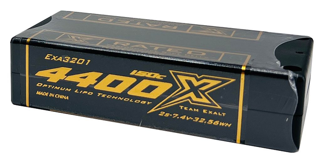 Exalt 2S 7.4V 4400MAH 150C Shorty w/5mm Bullets, X-Rated LiPo EXA3201