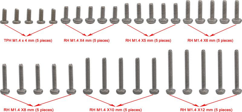Hot Racing M1.4 Round Head Screw Set 35 Pieces SCX 24 HRASXTF14MSS