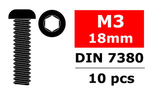 Steel Screws, M3 x 18mm, Hex Button Head, 10pcs - COR3003-30-18