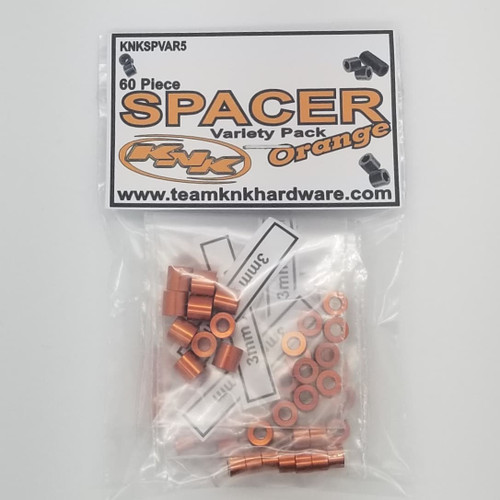 Team KNK 60 Piece 3mm Aluminum Spacer Variety Pack - Orange KNKSPVAR5