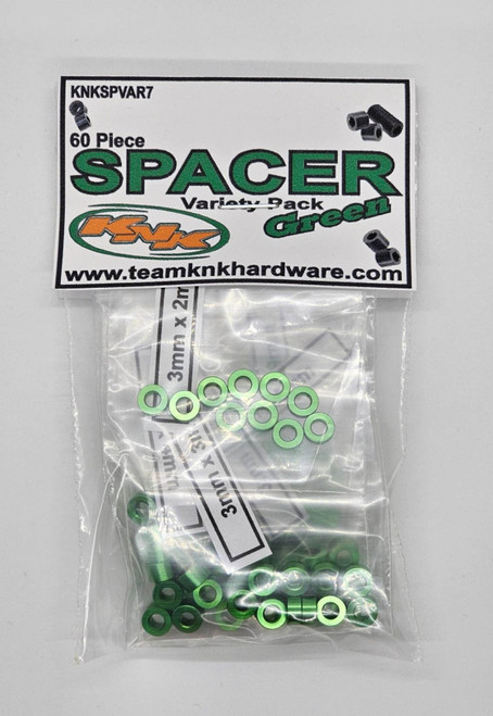 Team KNK 60 Piece 3mm Aluminum Spacer Variety Pack - Green KNKSPVAR7