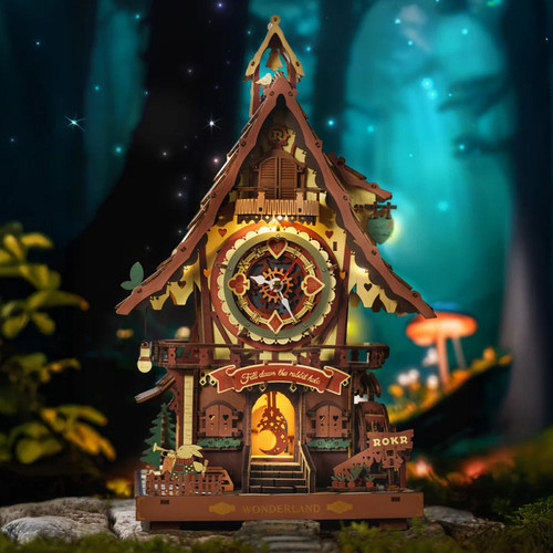 Cuckoo Clock, Stained Wood, Mechanical 3D Wooden Puzzle Cuckoo Clock, Stained Wood, Mechanical 3D Wooden Puzzle