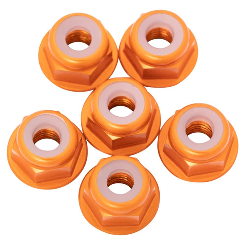 1UP Racing 7075 Aluminum Flanged Locknuts, M3, Orange, 6pcs 1UP870603