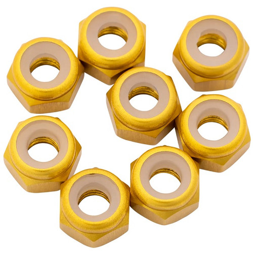 1UP Racing 7075 Aluminum Locknuts, M3, Gold, 8pcs 1UP870702