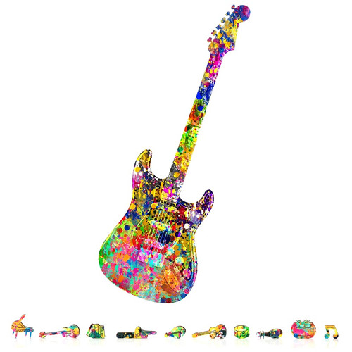 Splatter Guitar Wooden Puzzle, 200 Pcs Splatter Guitar Wooden Puzzle, 200 Pcs
