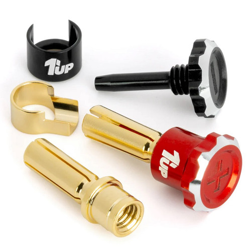 1UP Racing Lockdown Adjustable Bullet Plugs - 4mm - Red/Black 1UP190445