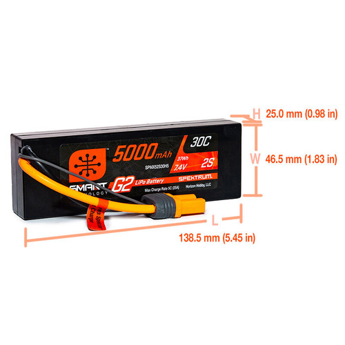 7.4V 5000mAh 2S 30C Smart G2 Hardcase LiPo Battery: IC5 7.4V 5000mAh 2S 30C Smart G2 Hardcase LiPo Battery: IC5
