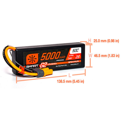 7.4V 5000mAh 2S 50C Smart G2 Hardcase LiPo Battery: IC5 7.4V 5000mAh 2S 50C Smart G2 Hardcase LiPo Battery: IC5