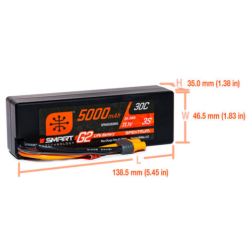 11.1V 5000mAh 3S 30C Smart G2 Hardcase LiPo Battery: IC3 11.1V 5000mAh 3S 30C Smart G2 Hardcase LiPo Battery: IC3