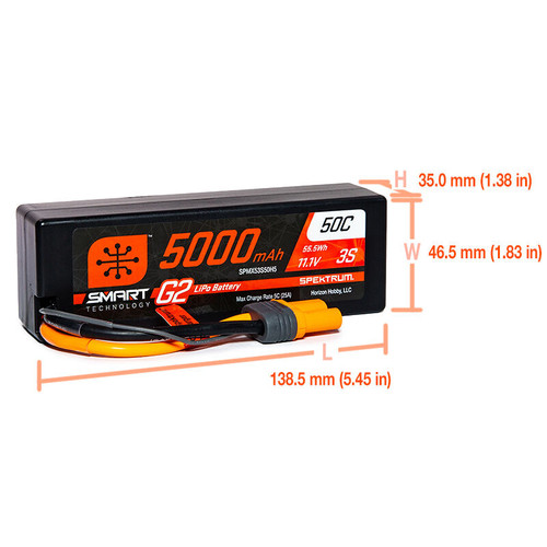 11.1V 5000mAh 3S 50C Smart G2 Hardcase LiPo Battery: IC5 11.1V 5000mAh 3S 50C Smart G2 Hardcase LiPo Battery: IC5