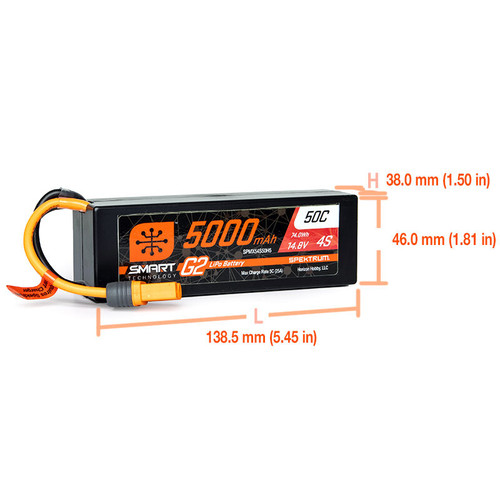 14.8V 5000mAh 4S 50C Smart G2 Hardcase LiPo Battery: IC5 14.8V 5000mAh 4S 50C Smart G2 Hardcase LiPo Battery: IC5