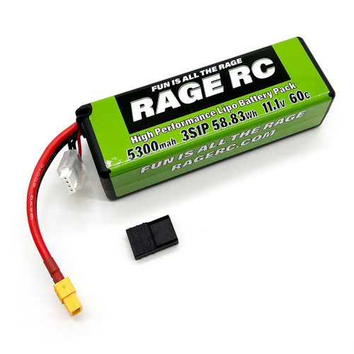 Rage R/C - 5300mAh 3S 11.1V 60C Hard Case LiPo Battery XT60 w/TRX Adapt Rage R/C - 5300mAh 3S 11.1V 60C Hard Case LiPo Battery XT60 w/TRX Adapt
