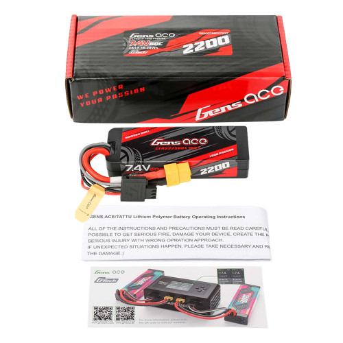 Gens ace 2200mAh 2S 60C 7.4V HardCase G-tech Lipo Battery Pack with XT60 Plug