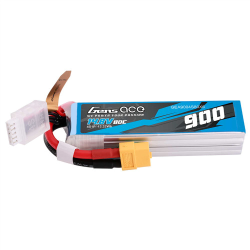 Gens ace 900mAh 4S 80C 14.8V Lipo Battery Pack with XT60 Plug Gens ace 900mAh 4S 80C 14.8V Lipo Battery Pack with XT60 Plug