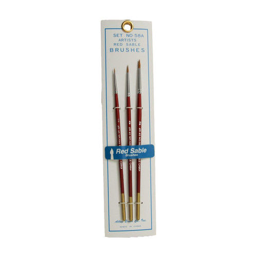 Atlas Brushes Red Sable Brush Set in 3 Sizes 2, 0, 5/0 ABS58A
