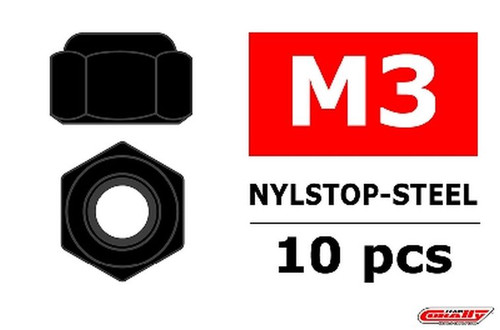 Corally Steel Nylstop Nut - M3 - Black Coated - 10pcs COR3101-30-6