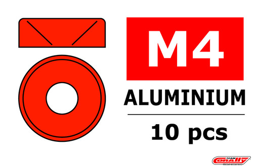 Red Aluminum Washer for M4 Flat Head Screws, OD=10mm, 10