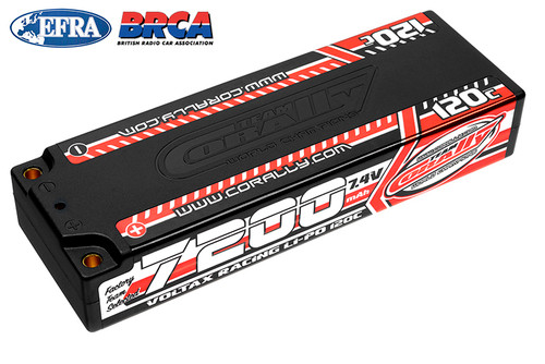 Corally Voltax 120C LiPo Battery 7200mAh 7.4V Stick 2S 4mm B COR49520