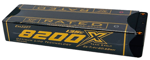 Exalt 2S 7.4V 8200MAH 150C Stick w/5mm Bullets, X-Rated Battery EXA3207