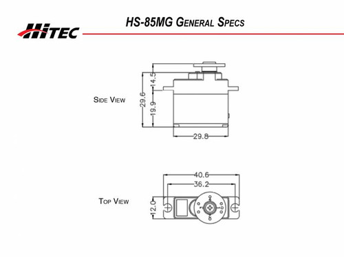 HS-85MG Premium Micro Metal Gear Servo, 0.14sec/49oz @ 6.0 HS-85MG Premium Micro Metal Gear Servo, 0.14sec/49oz @ 6.0