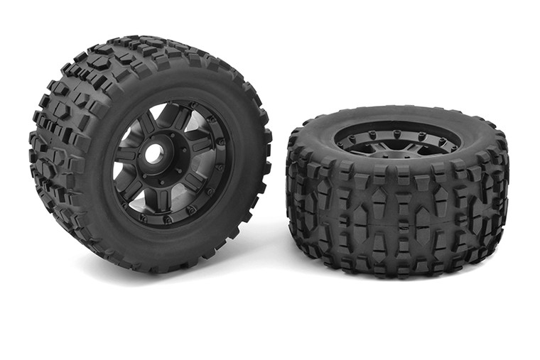 Corally Monster Truck Tires - XL4S - Grabber - Glued on Black Rims COR00180-632