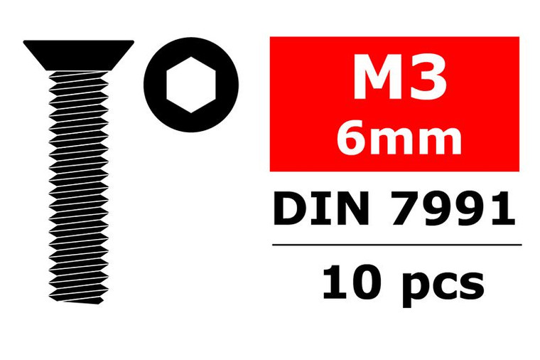Corally Steel Screws M3 x 6mm, Hex Flat Head, 10pcs COR3002-30-06