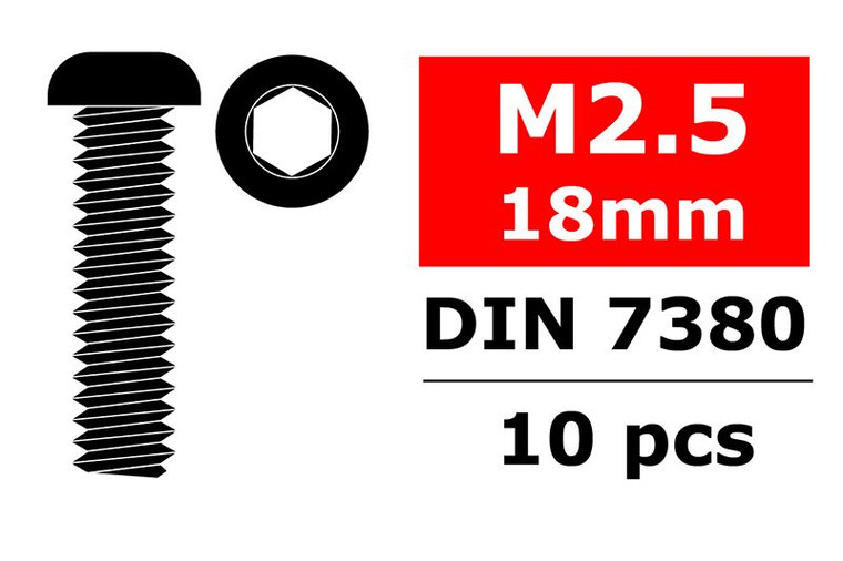 Steel Screws M2.5 x 18mm, Hex Button Head, 10pcs - COR3003-25-18