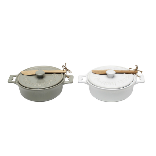 Brie Baker with Lid and Spreader, Set of 2-Creative Co-op-DA2320A